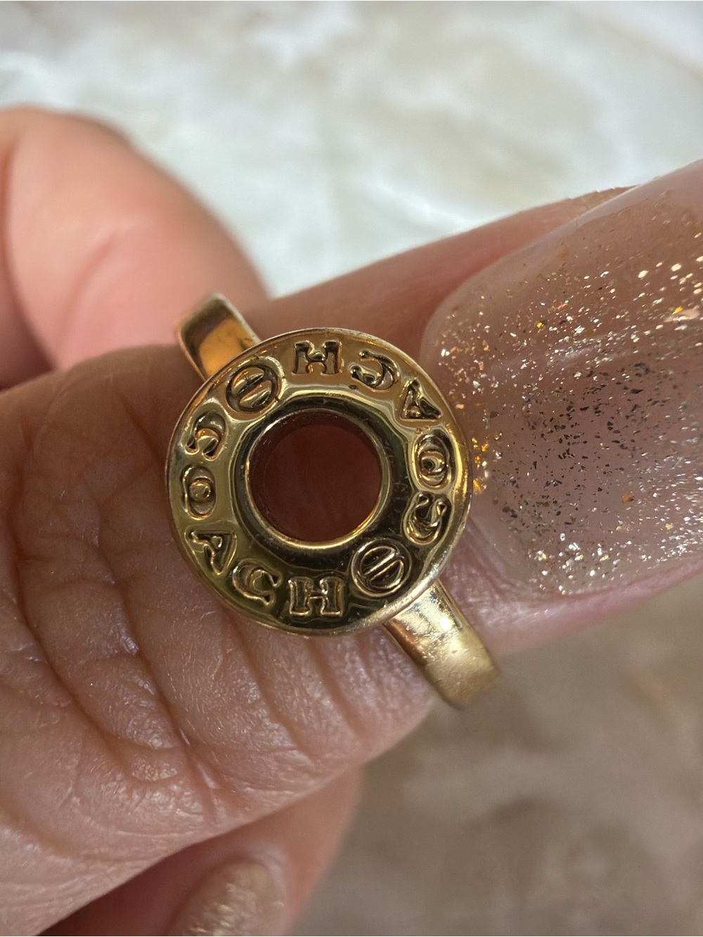 Coach Gold Tone Logo Ring Size 8 Signature Disc Ring Designer Jewelry - Picture 3 of 3